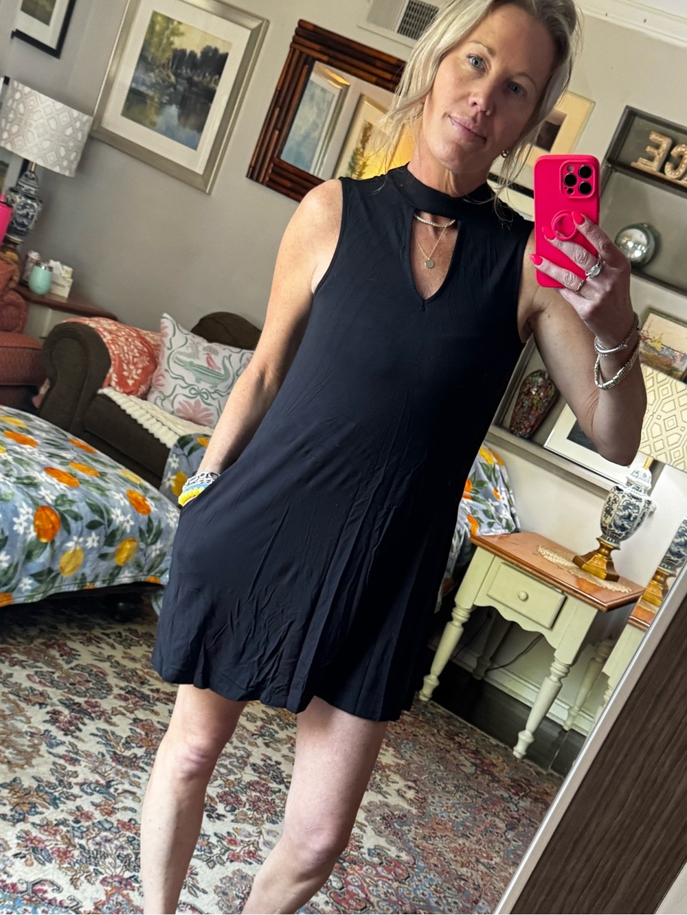 Tart Black Sleeveless Mini Dress with Keyhole Neck
